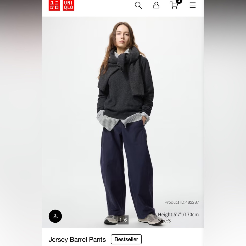 Uniqlo Navy Jersey Barrel Leg Pants